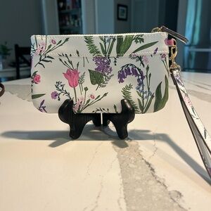 •Nanette Lepore Floral Garden Print Wristlet Gold Hardware Excellent Condition